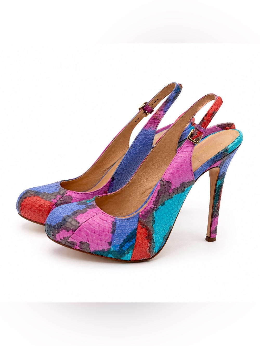 Dolce Vita Multicolor Snakeskin Slingback Heels | Pointed Toe Statement Stiletto - Picture 3 of 17